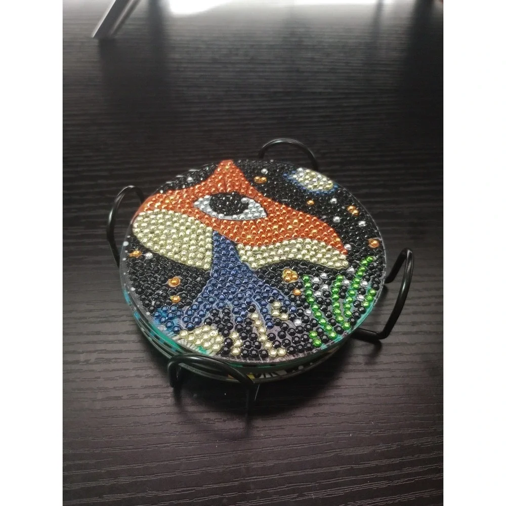 Diamond Art Magic Mushroom Coasters Set of 6 Round Cork Backed 4